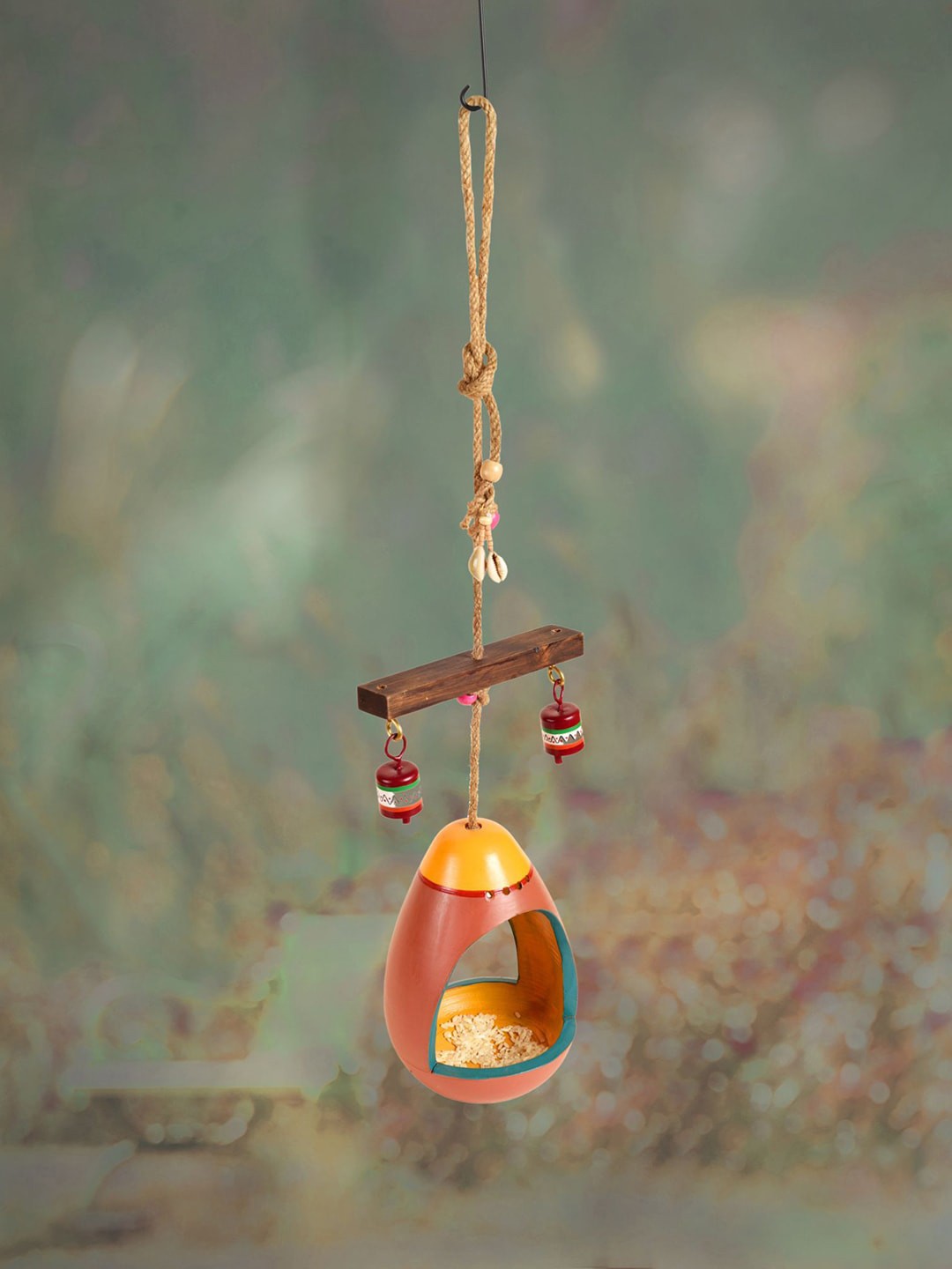 

AAKRITI ART CREATIONS Yellow & Orange Hanging Bird Feeder