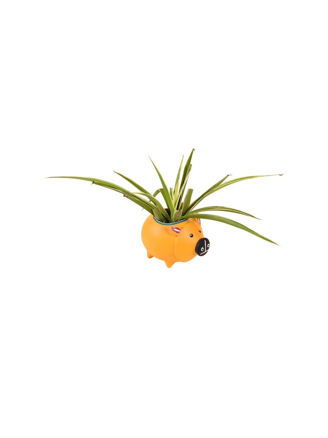 

AAKRITI ART CREATIONS Yellow & Black Printed Clay Earthen Planter