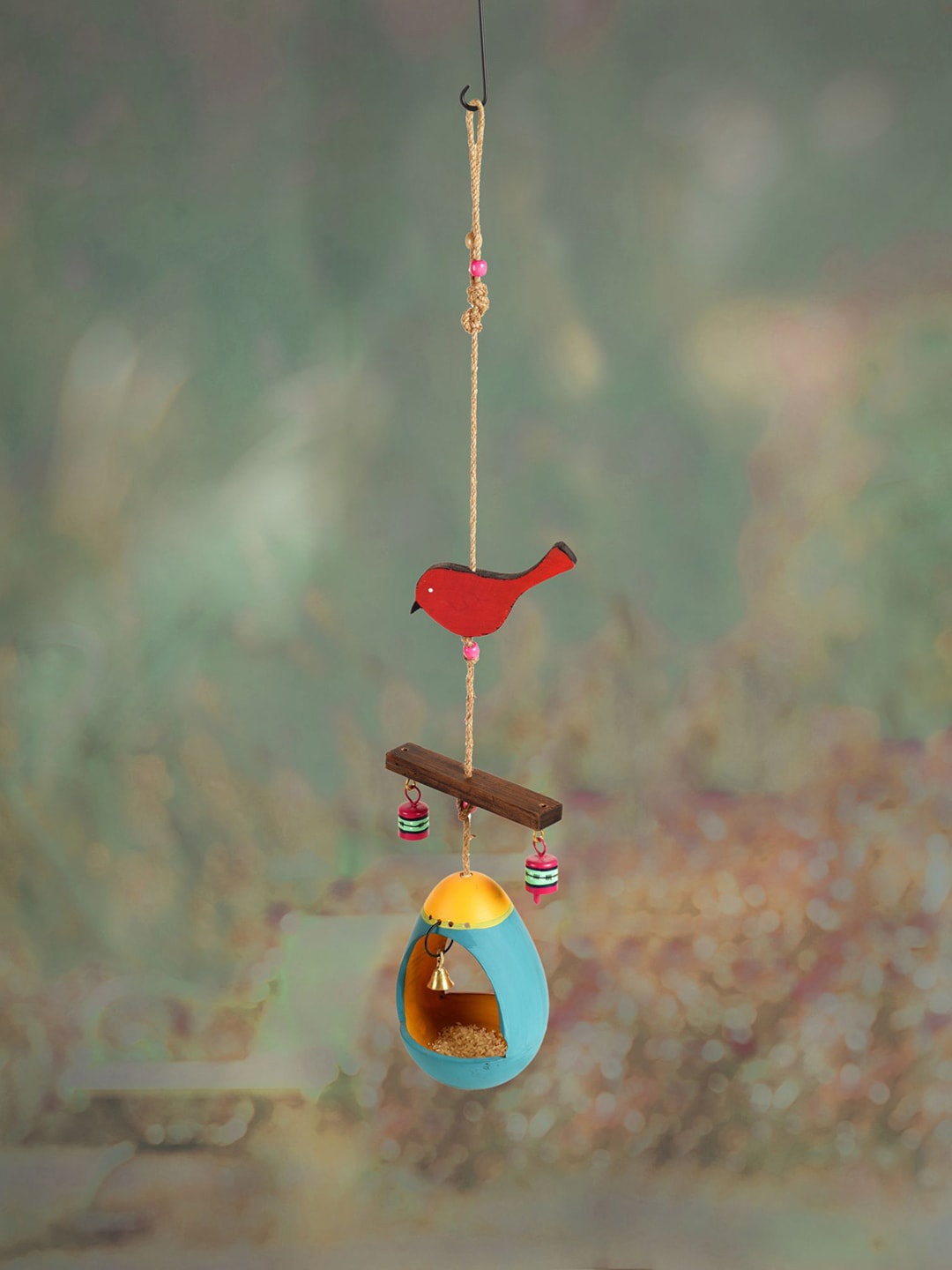 

AAKRITI ART CREATIONS Turquoise Blue & Red Hanging Bird Food Feeder