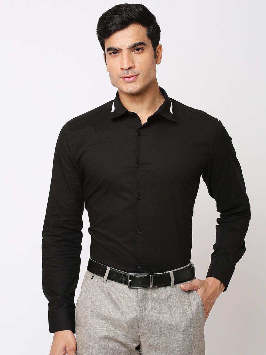 

Solemio Slim Fit Twill Pure Cotton Casual Shirt, Black