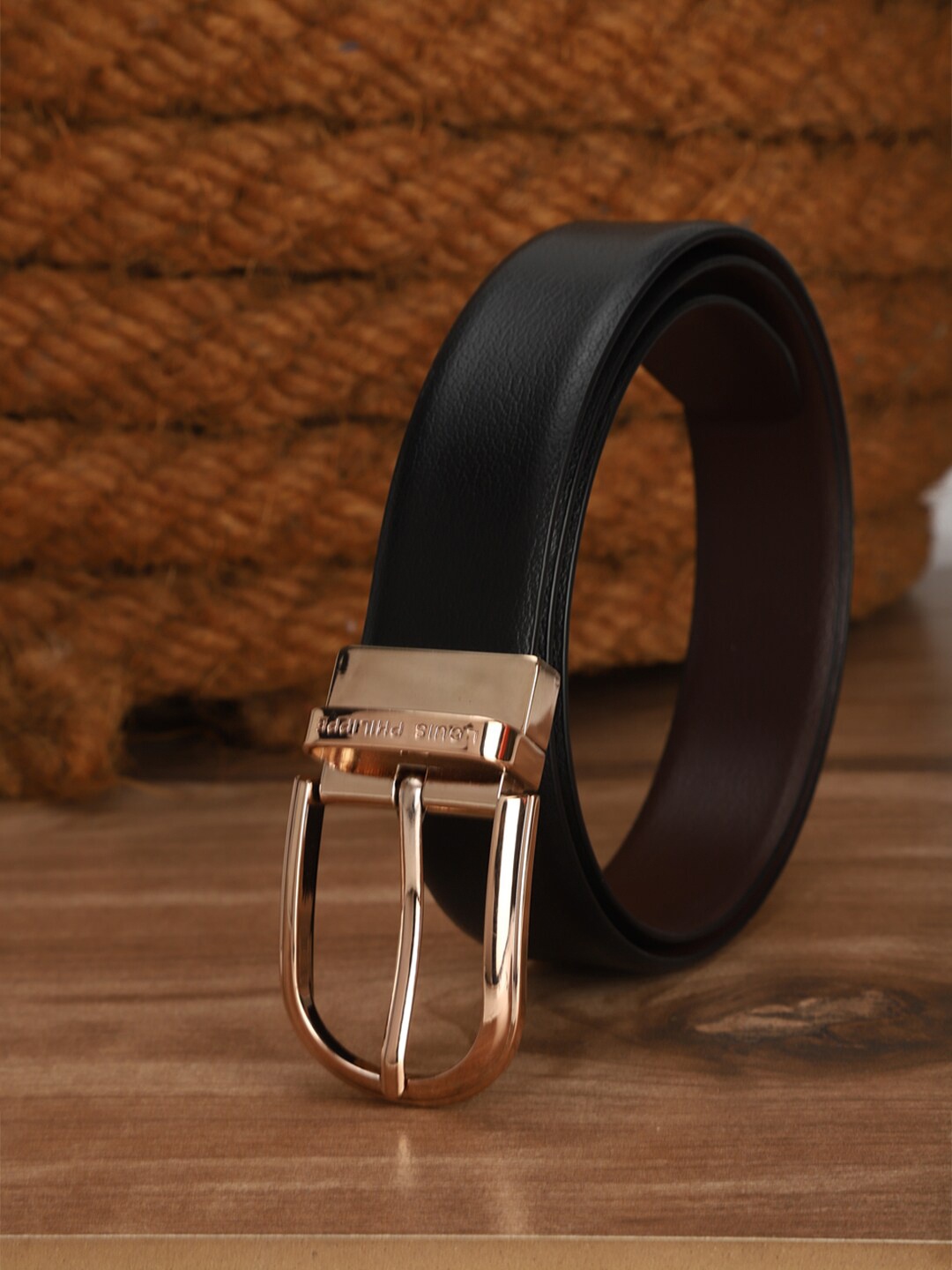

Louis Philippe Men Leather Reversible Belt, Black