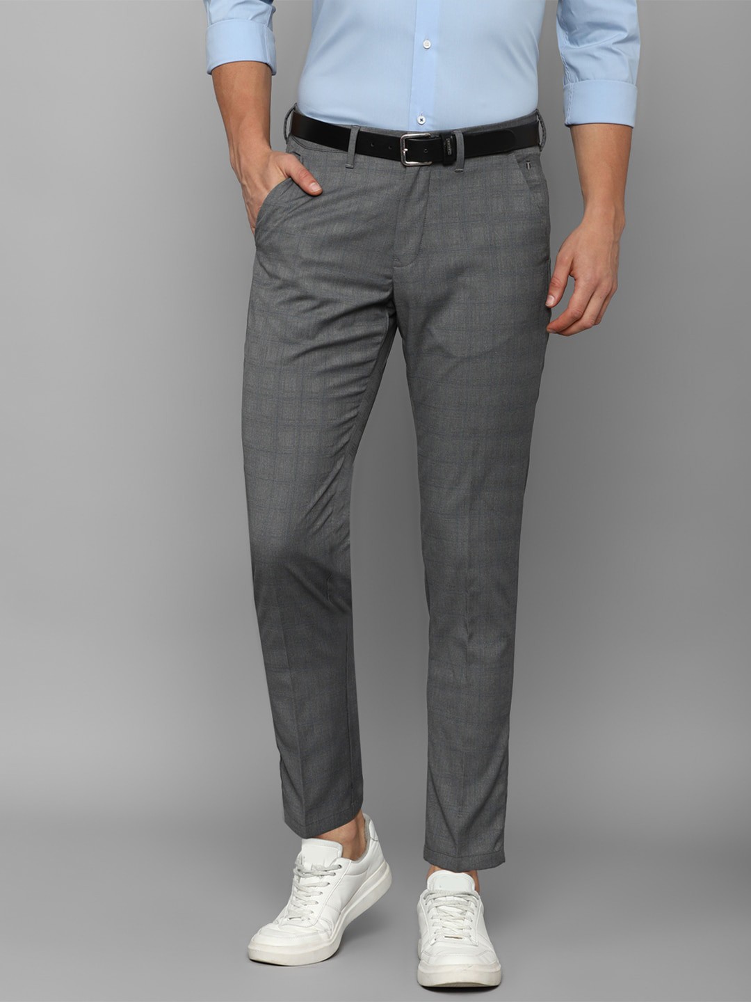 

Louis Philippe Sport Men Checked Slim Fit Trousers, Grey