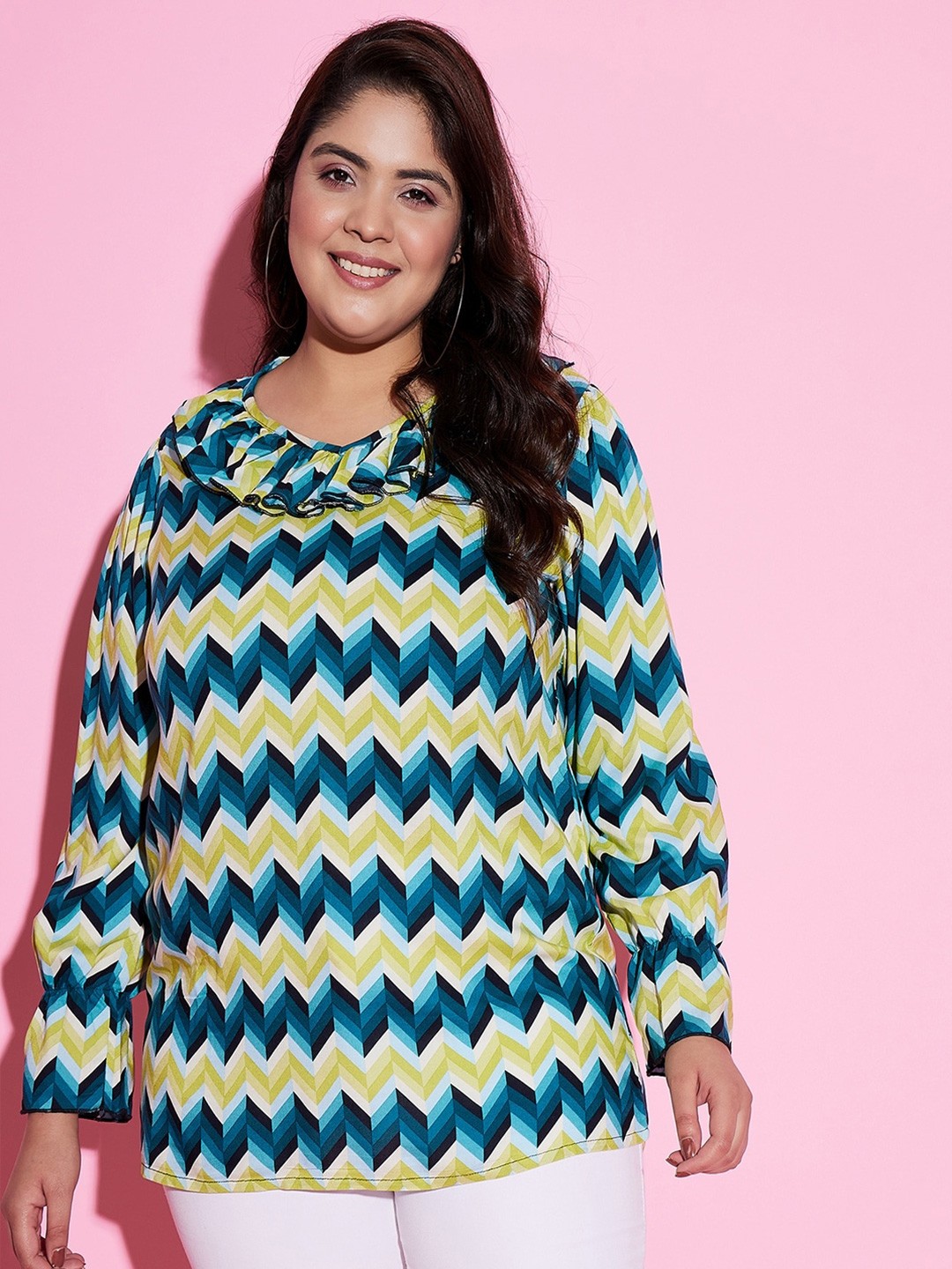 

AUSTIVO Plus Size Geometric Print Georgette Top, Teal