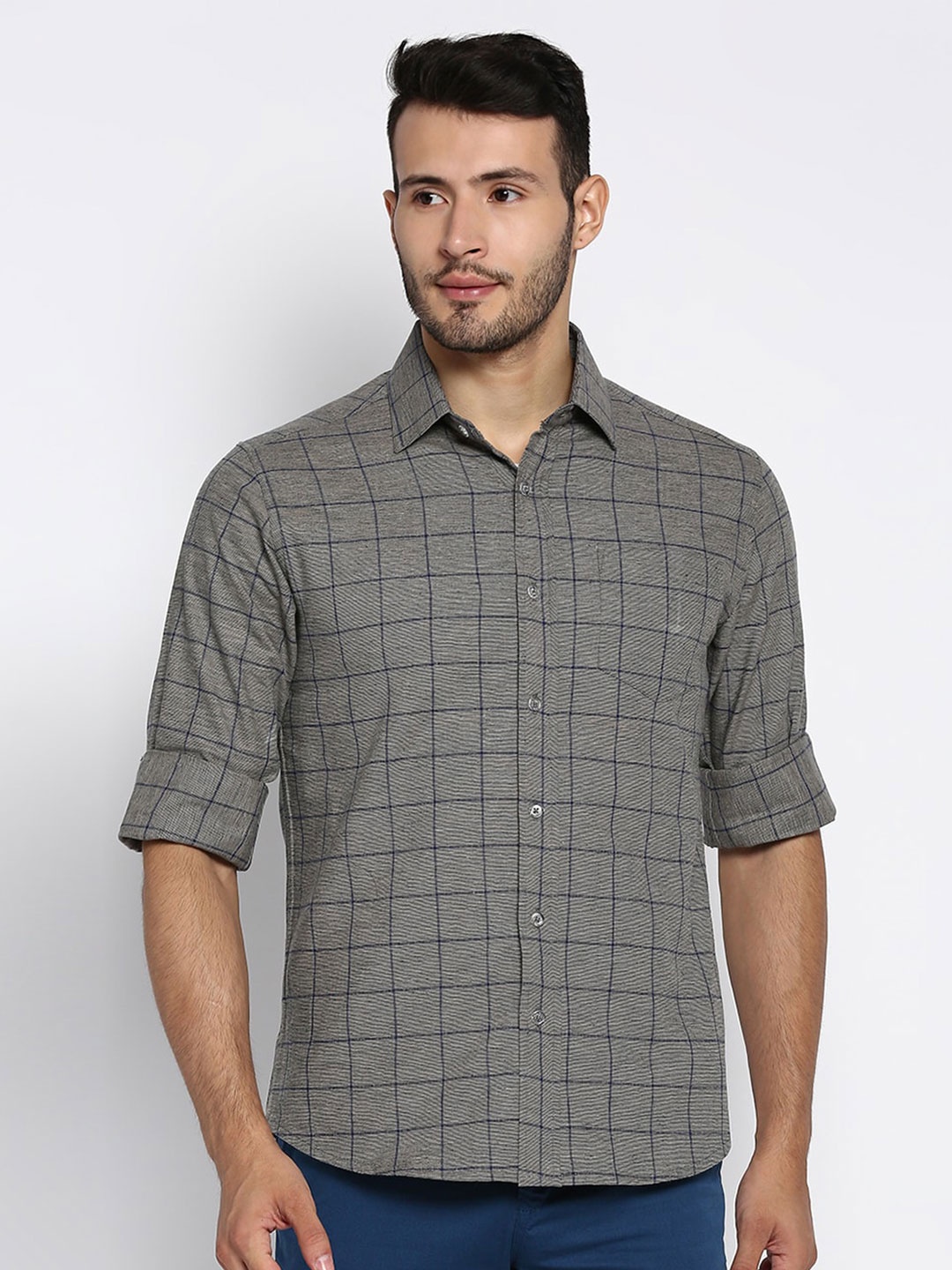 

MOD ECRU Windowpane Checks Checked Casual Shirt, Brown