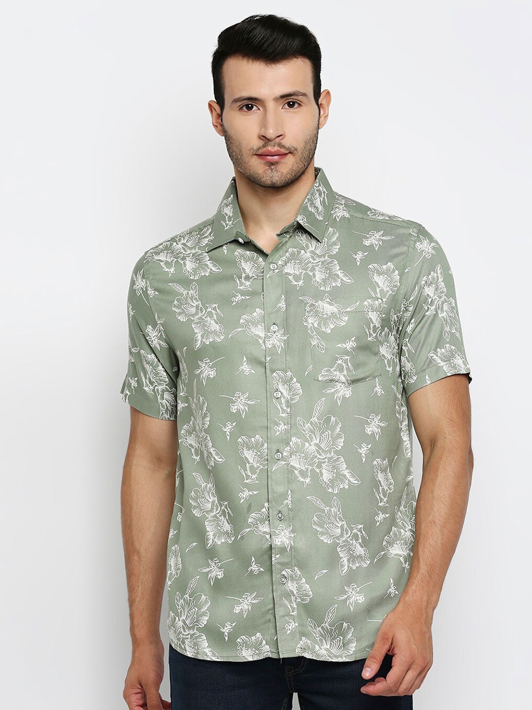 

MOD ECRU Floral Printed Casual Shirt, Green