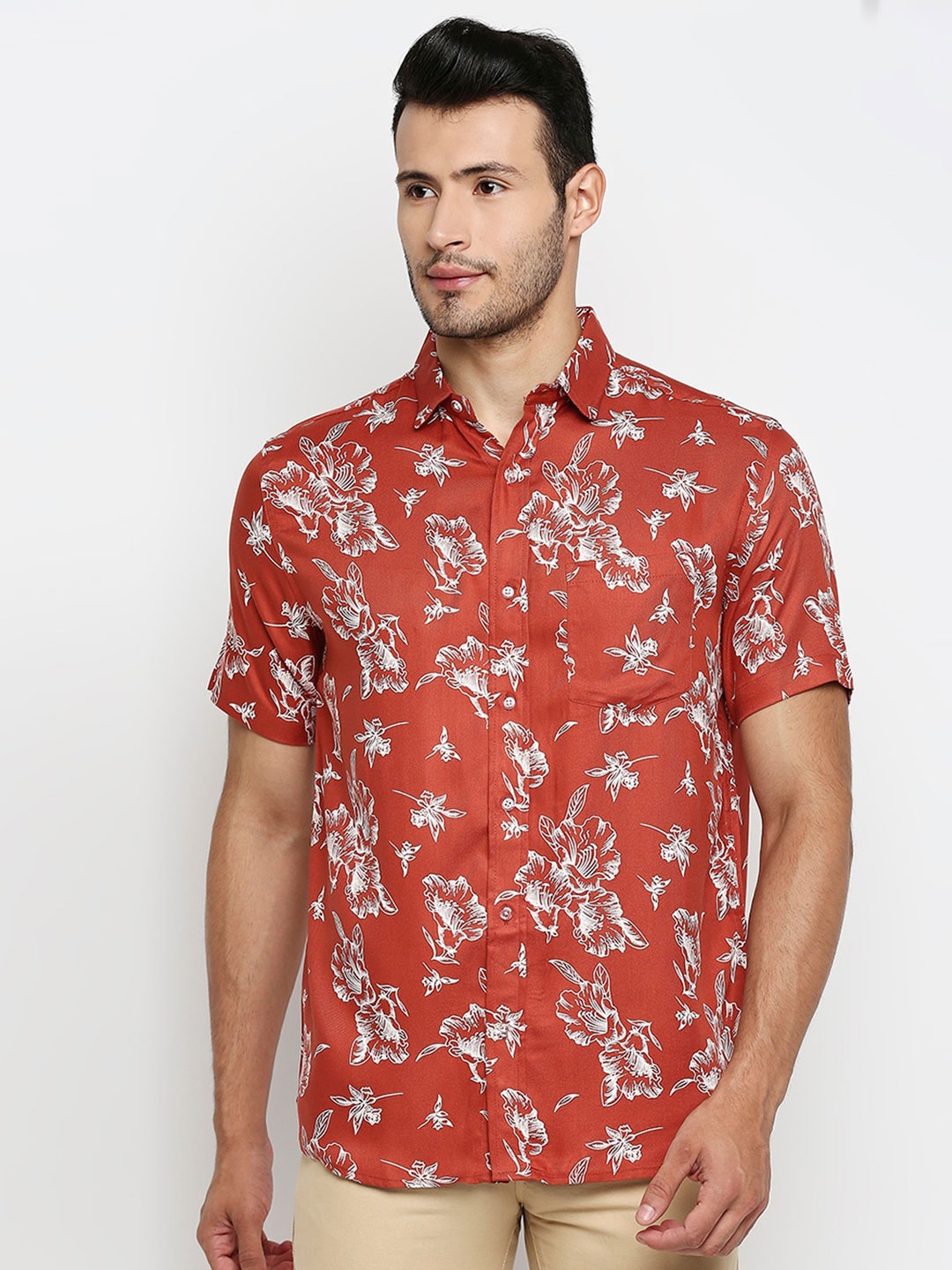 

MOD ECRU Floral Printed Casual Shirt, Red