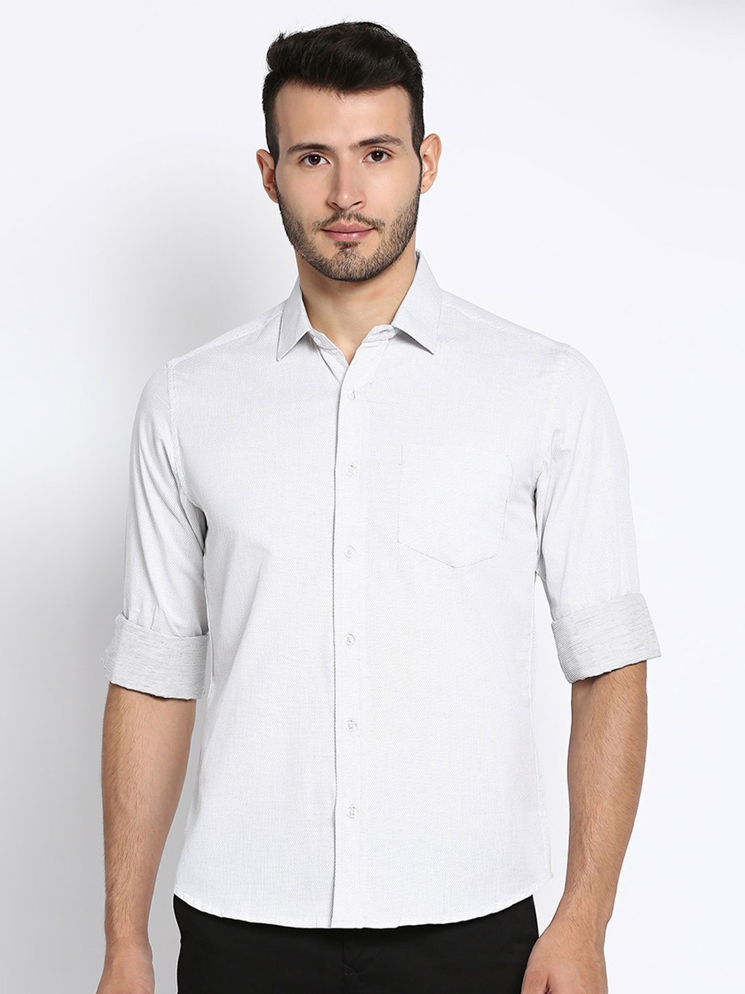 

MOD ECRU Spread Collar Pure Cotton Casual Shirt, White