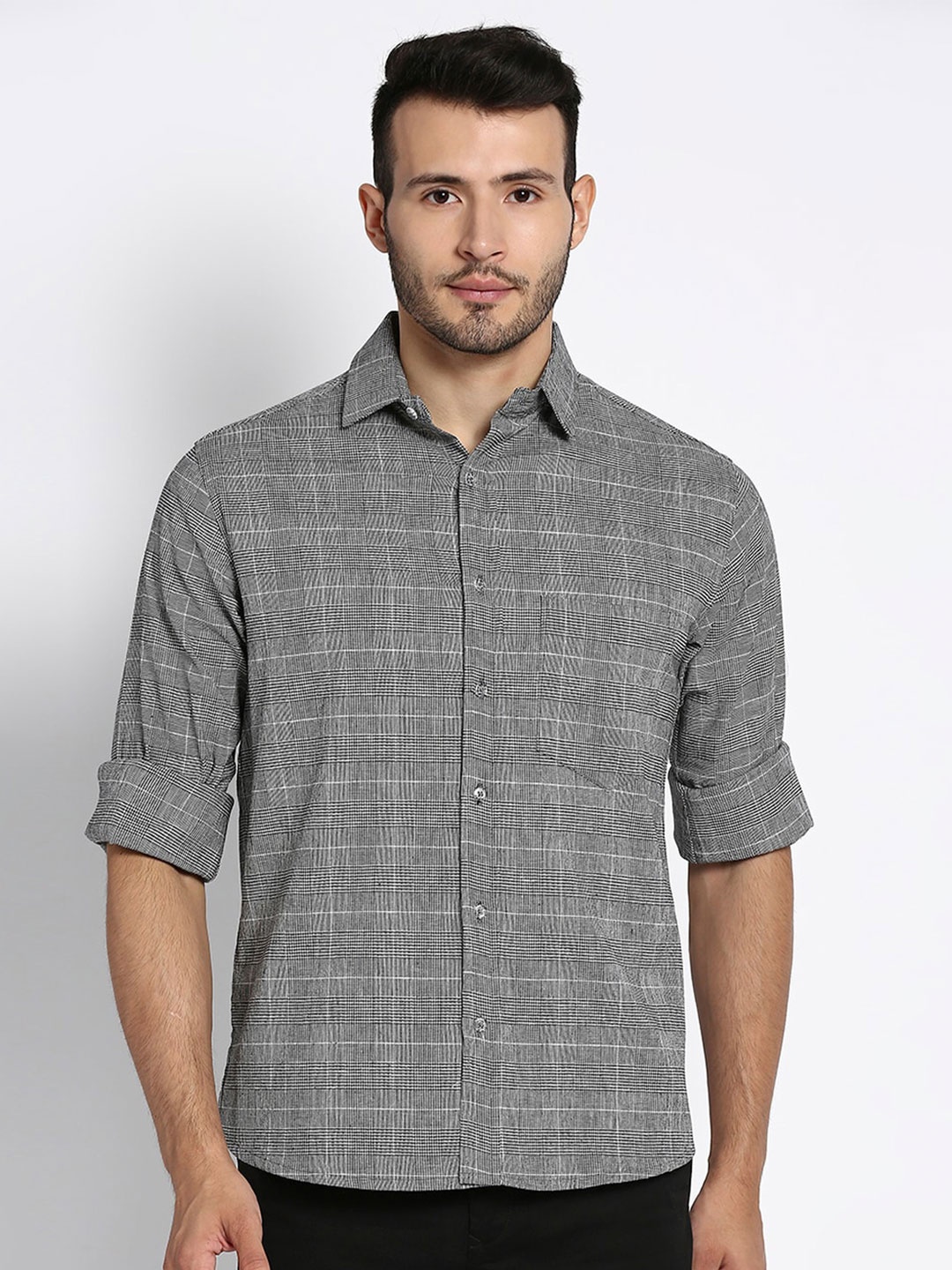 

MOD ECRU Checked Pure Cotton Casual Shirt, Grey