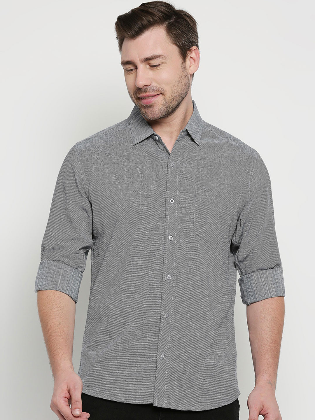 

MOD ECRU Horizontal Stripes Striped Casual Shirt, Grey