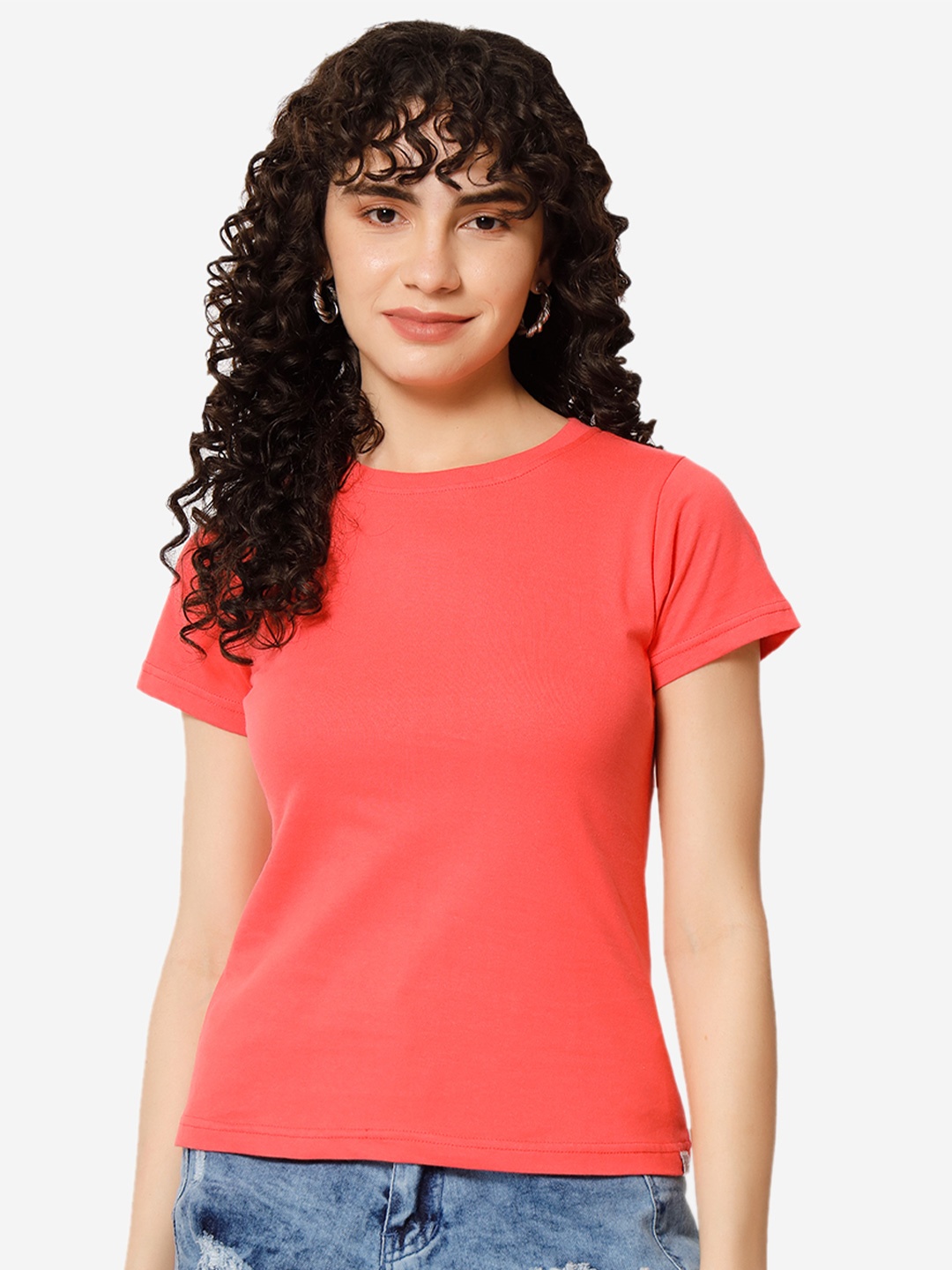 

XOXO Design Round Neck Pure Cotton T-shirt, Coral