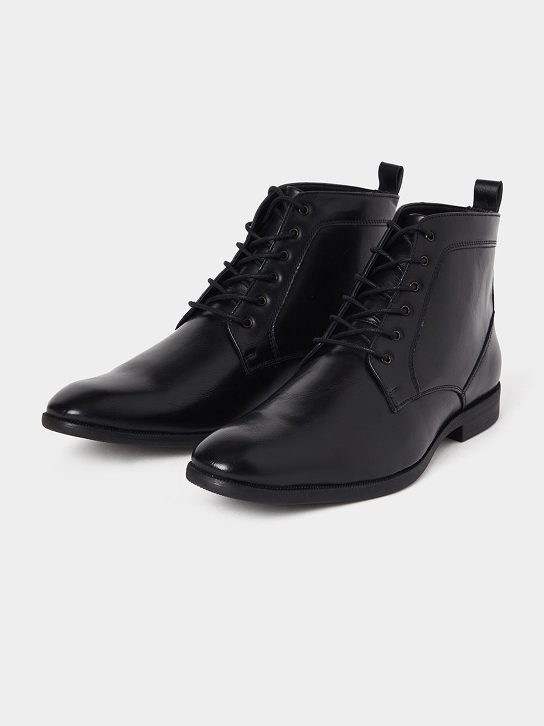

Styli Men High Ankle Faux Leather Boots, Black
