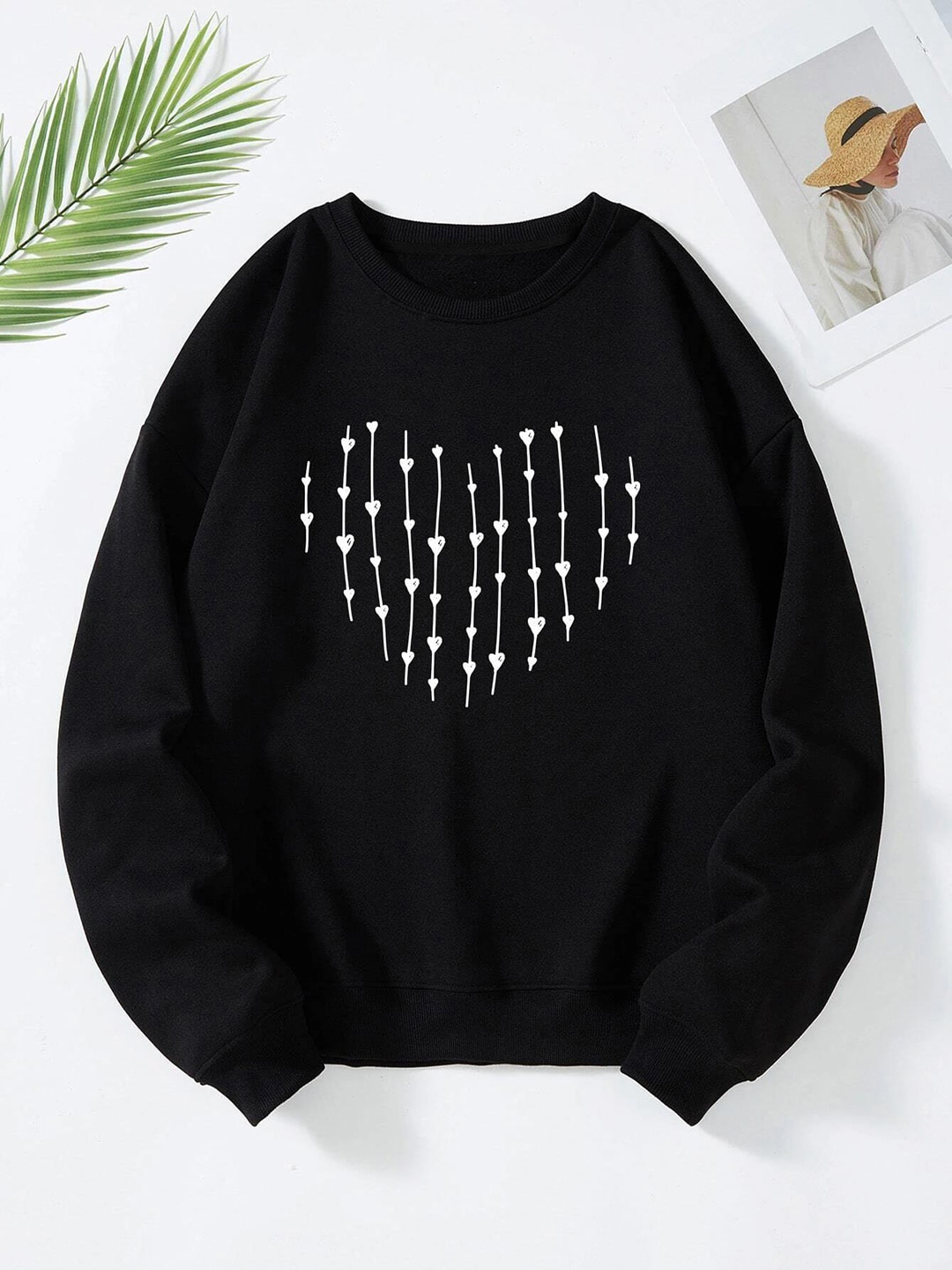 

Kotty Round Neck Geometric Printed Fleece Sweatshirt, Black