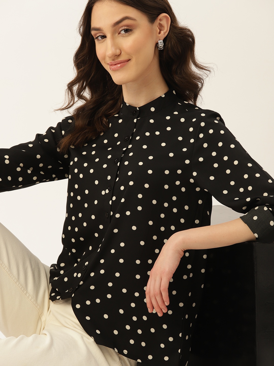 

DressBerry Comfort Polka Dot Opaque Printed Shirt, Black