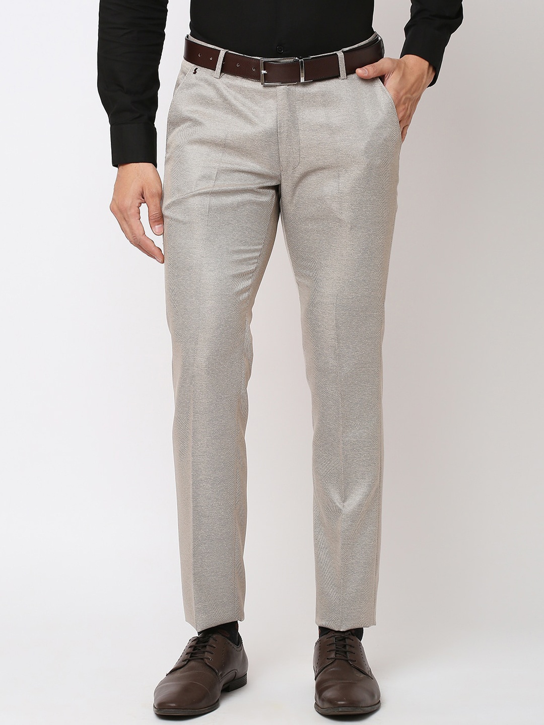 

Solemio Flat-Front Slim Fit Easy Wash Formal Trousers, Beige