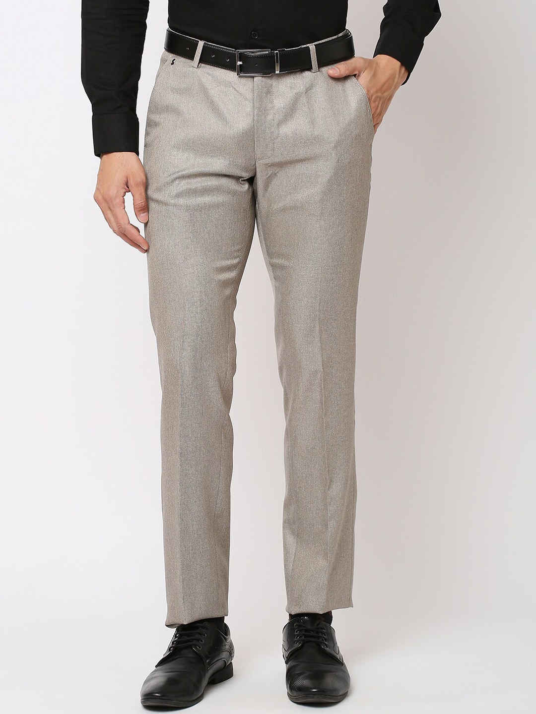 

Solemio Men Slim Fit Mid-Rise Formal Trousers, Khaki