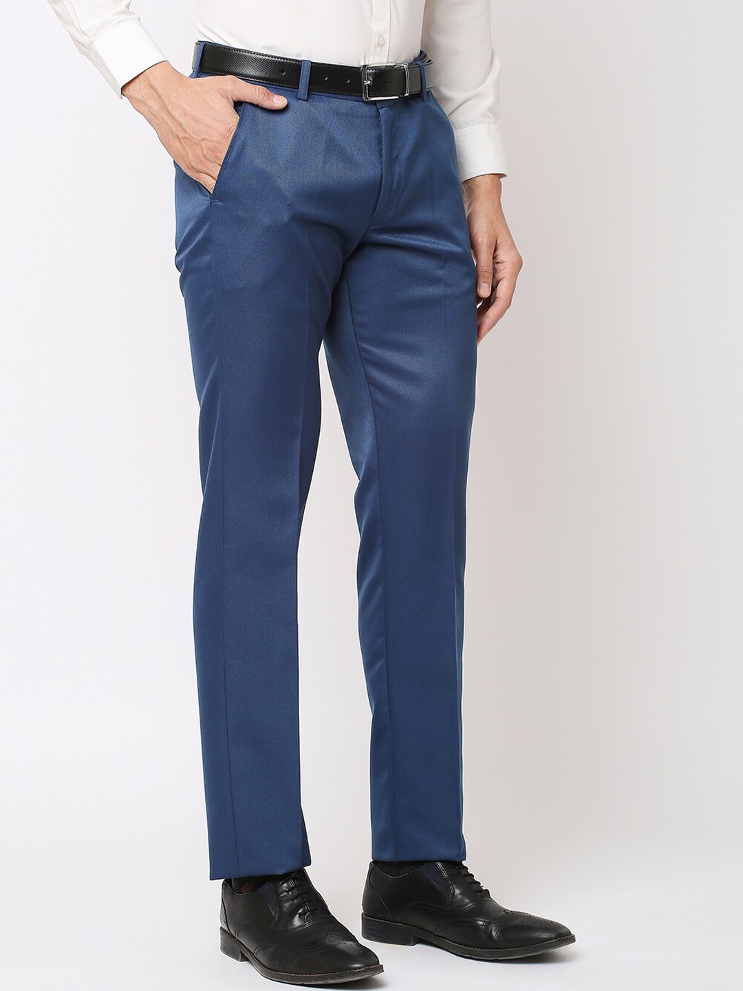 

Solemio Men Mid-Rise Slim Fit Easy Wash Formal Trousers, Blue