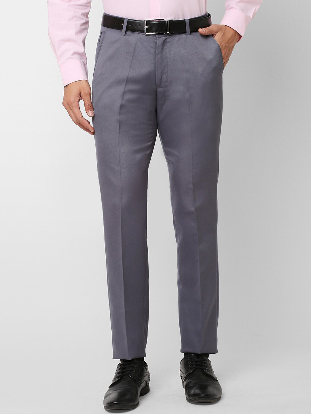 

Solemio Men Slim Fit Mid-Rise Formal Trousers, Grey