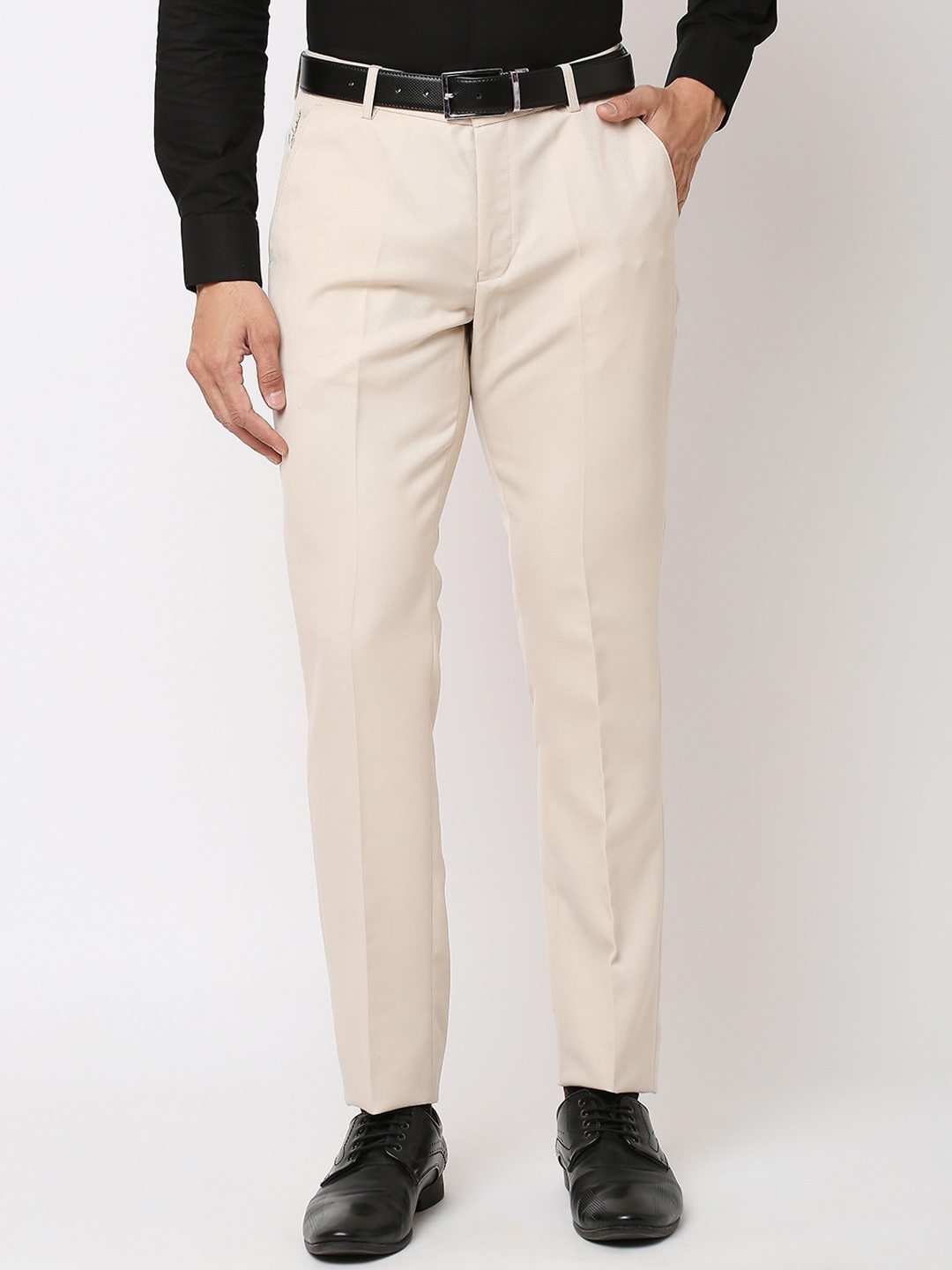 

Solemio Men Slim Fit Easy Wash Formal Trousers, Beige