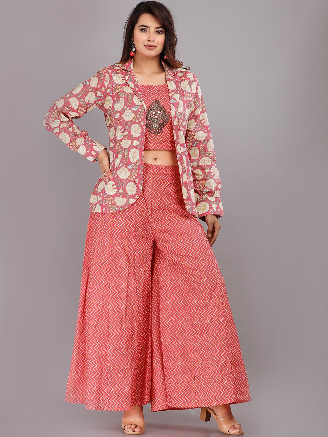 

HIGHLIGHT FASHION EXPORT Printed & Embellished Pure Cotton Co-Ords, Peach