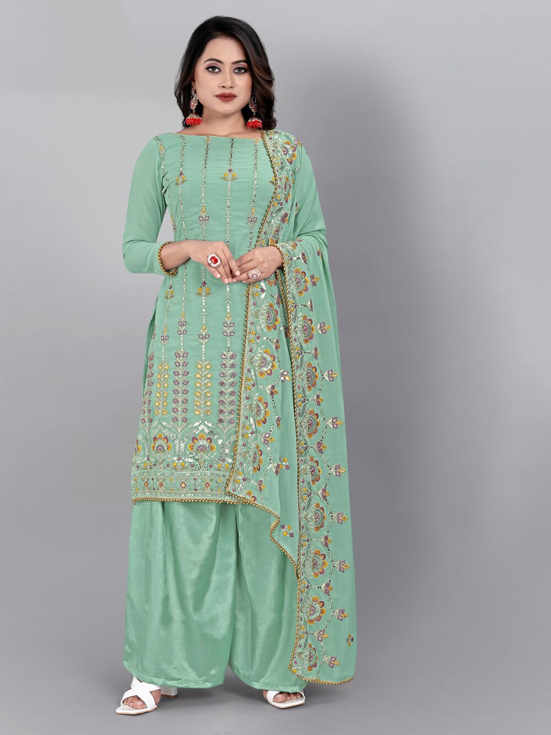 

kasee Embroidered Sequinned Semi-Stitched Dress Material, Blue