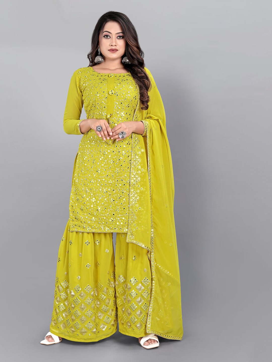 

kasee Embroidered Georgette Semi-Stitched Dress Material, Yellow