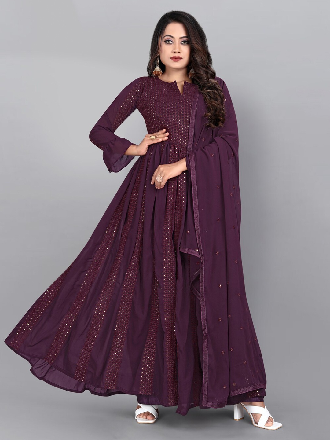 

kasee Embroidered Sequinned Semi-Stitched Dress Material, Burgundy