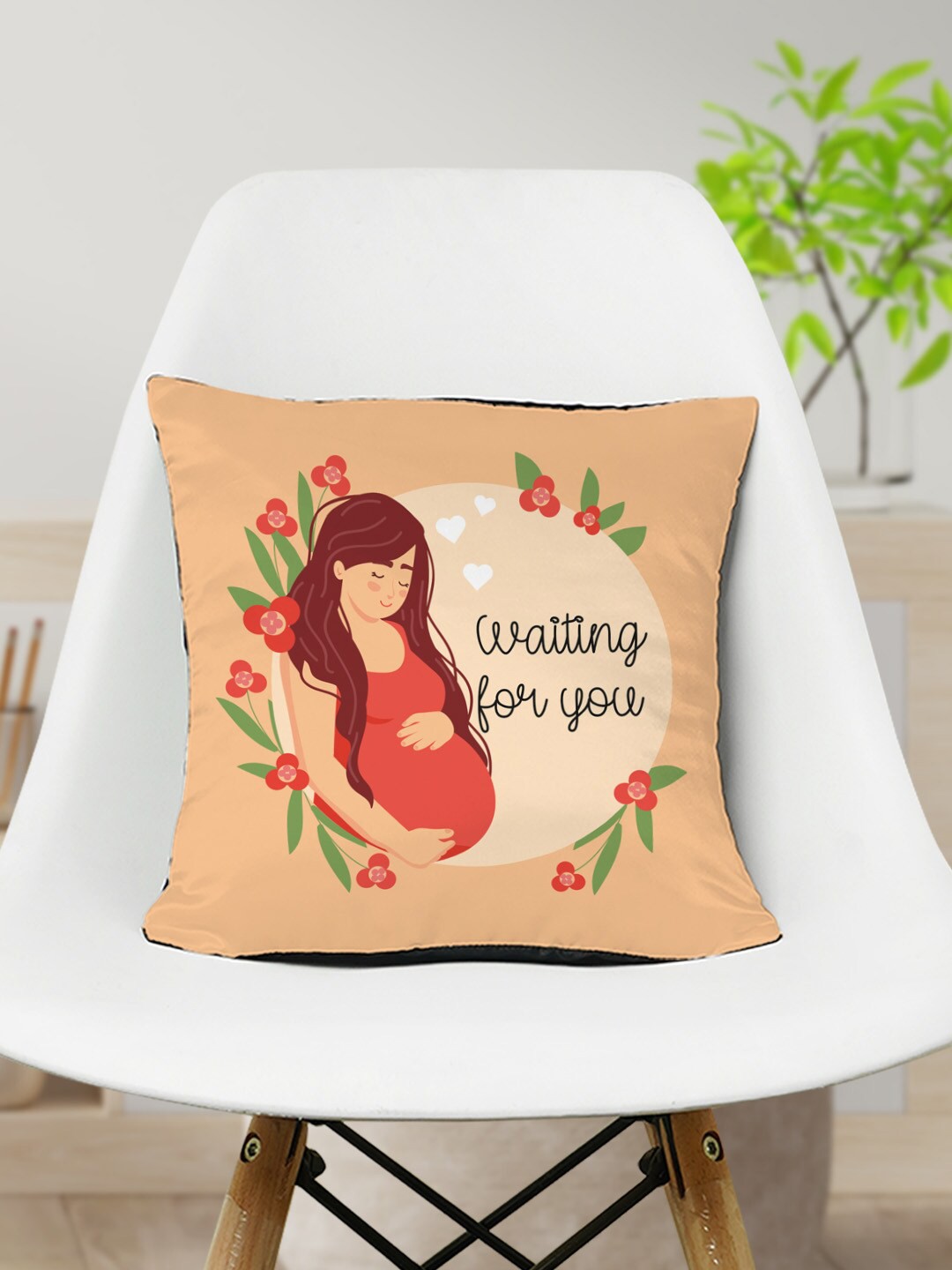 

Crazy Corner Mom to Be Orange Colored Printed Satin Cushion