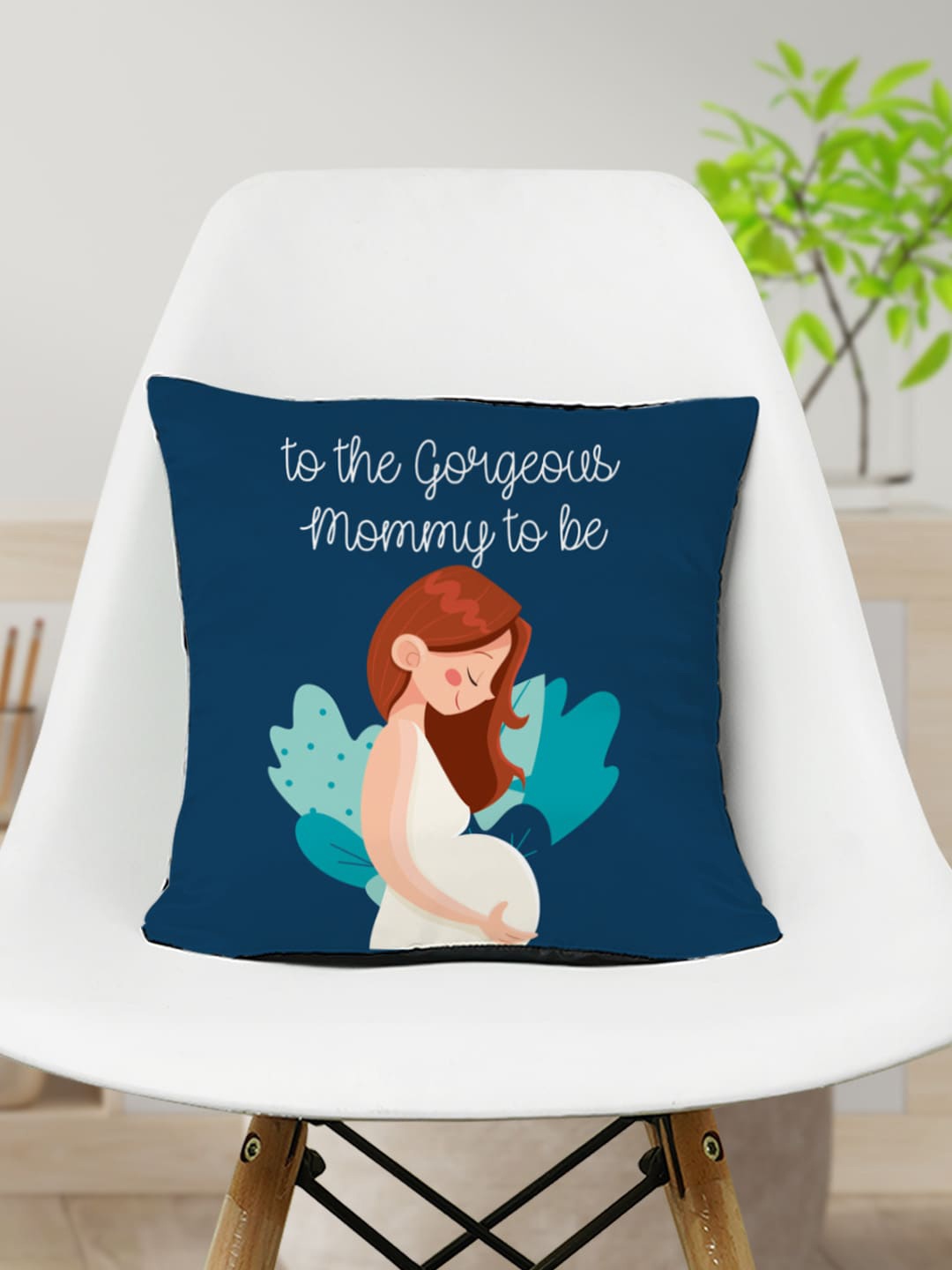 

Crazy Corner Mom to Be Blue & White Printed Satin Cushion