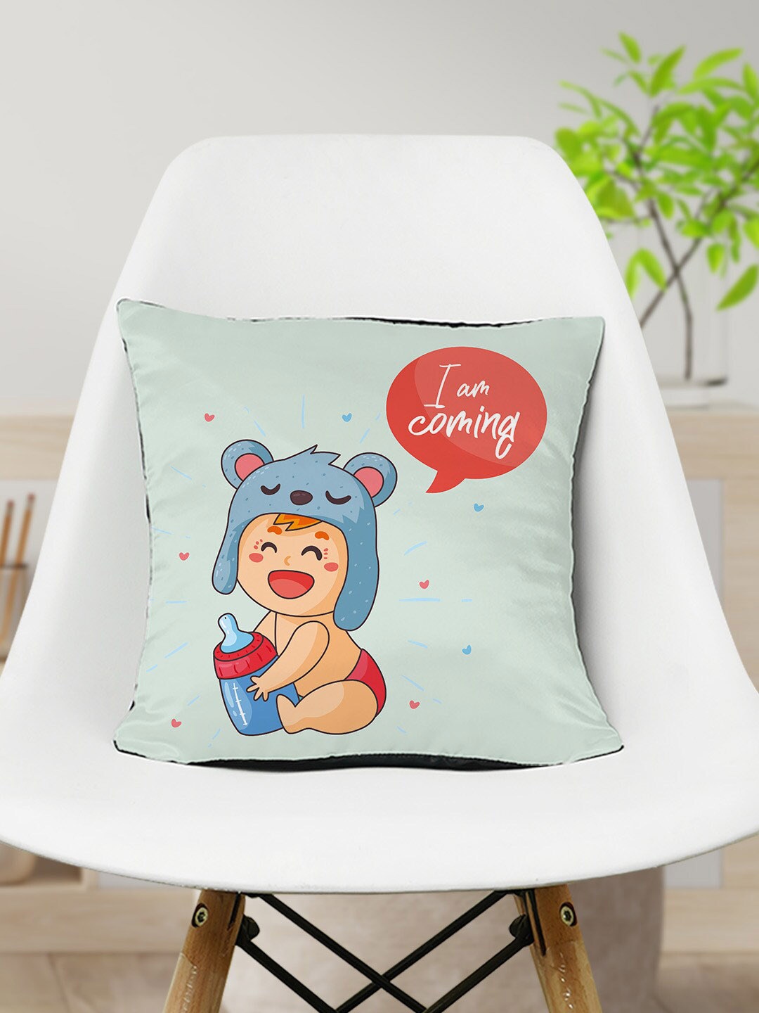 

Crazy Corner Mom to Be Blue & Black Printed Satin Cushion