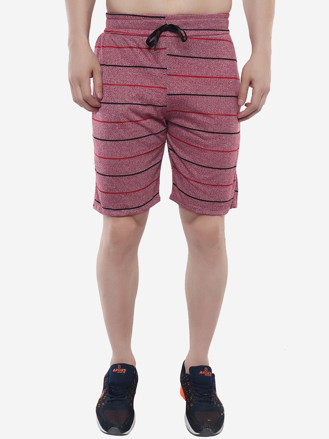 

Xohy Men Striped Training or Gym Shorts, Maroon
