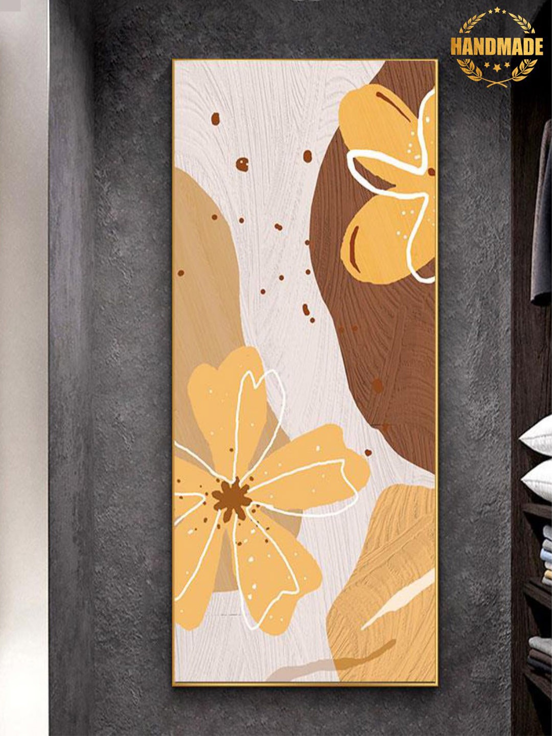 

THE HANDMADE FLAIR White & Yellow Flower Painting Wall Art