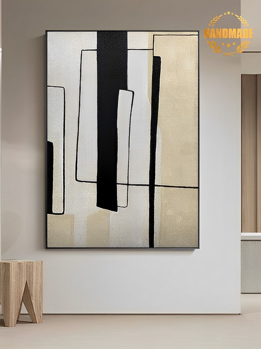 

THE HANDMADE FLAIR Grey & Beige Abstract Painting Wall Art
