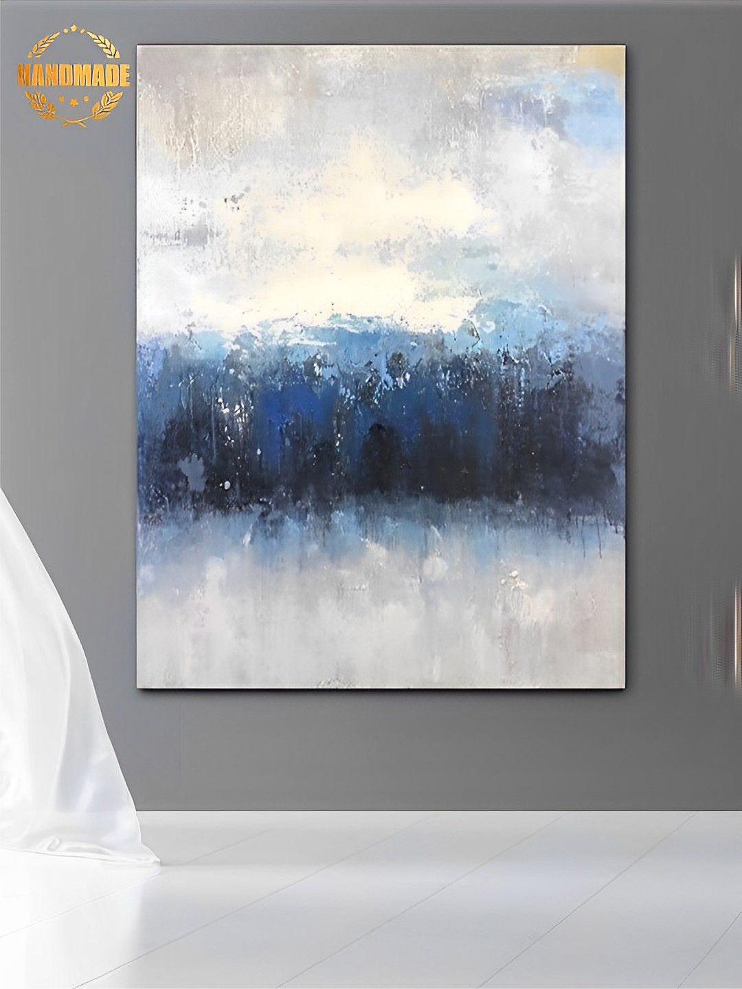 

THE HANDMADE FLAIR Blue & White Abstract Painting Wall Art