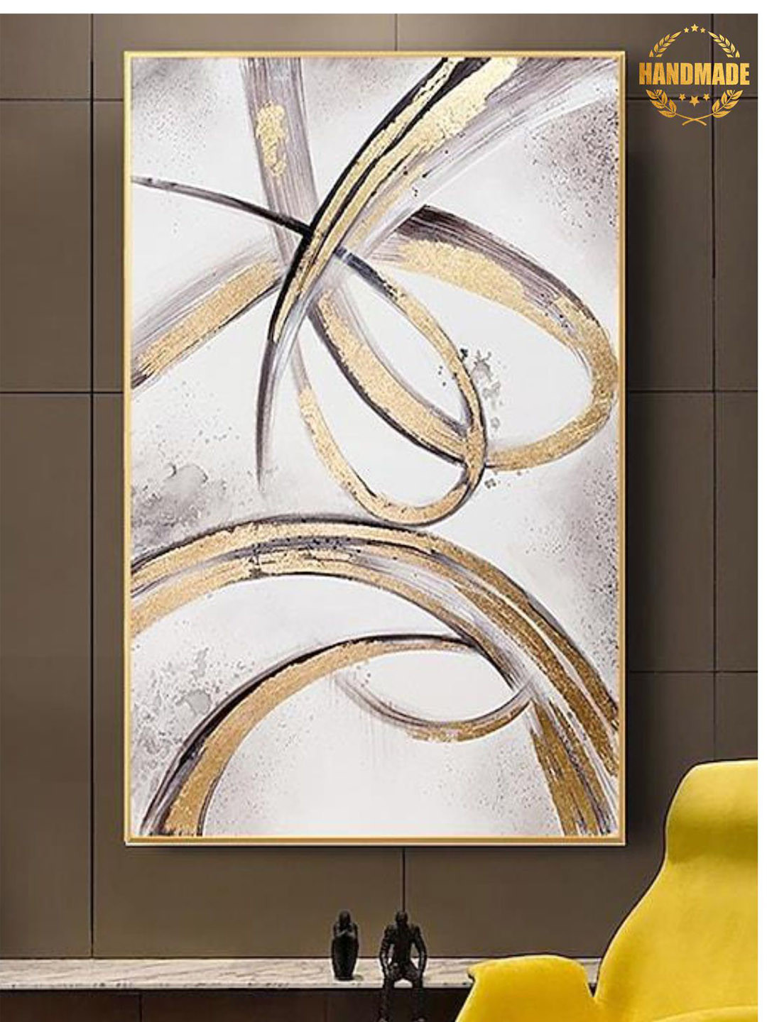 

THE HANDMADE FLAIR Golden Strokes Painting Wall Art, Gold