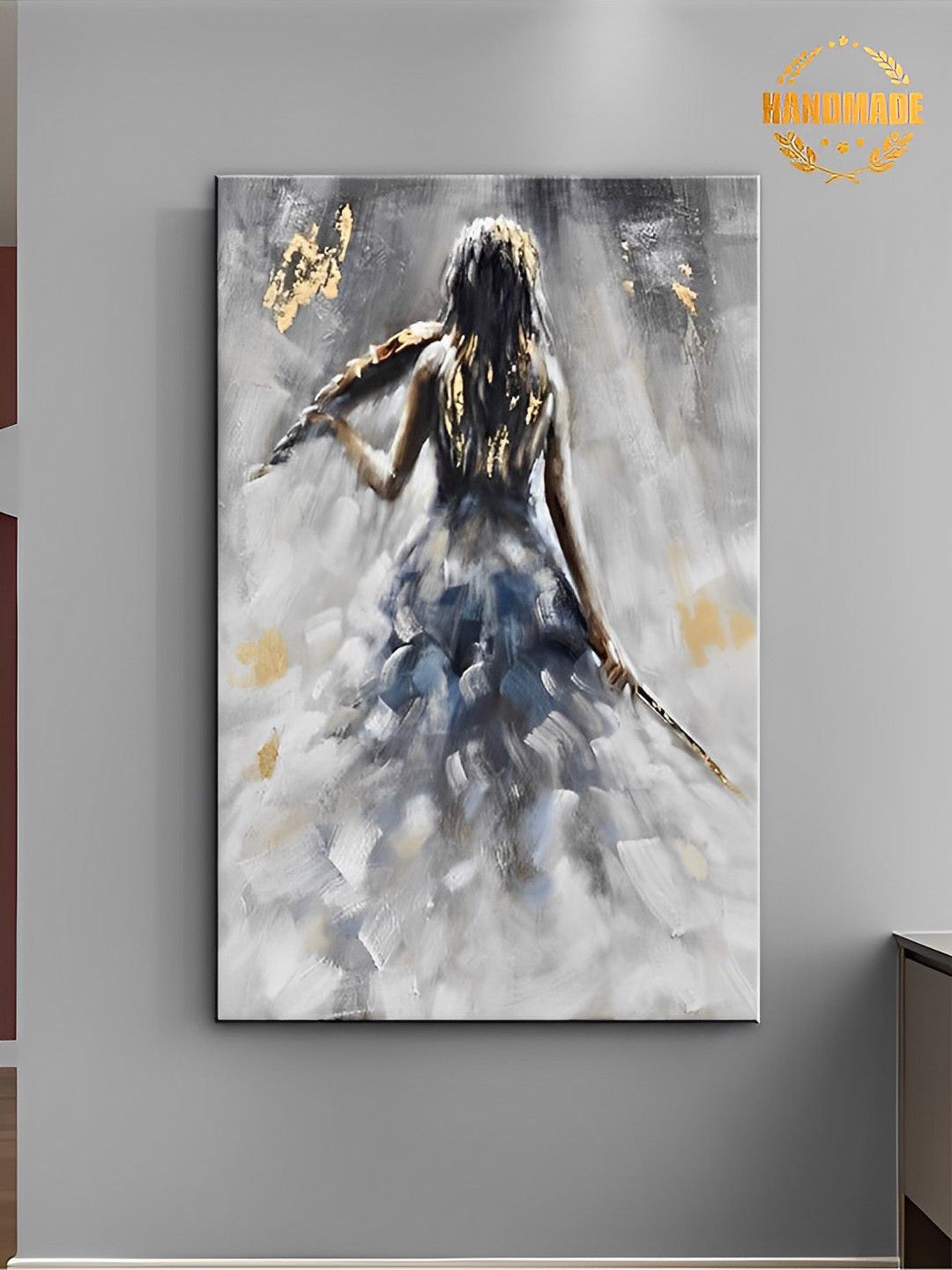 

THE HANDMADE FLAIR White & Grey Hand Painted Wall Art