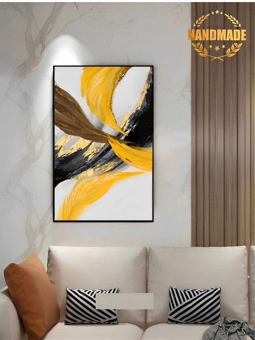 

THE HANDMADE FLAIR Yellow & Black Fashion Painting Wall Art