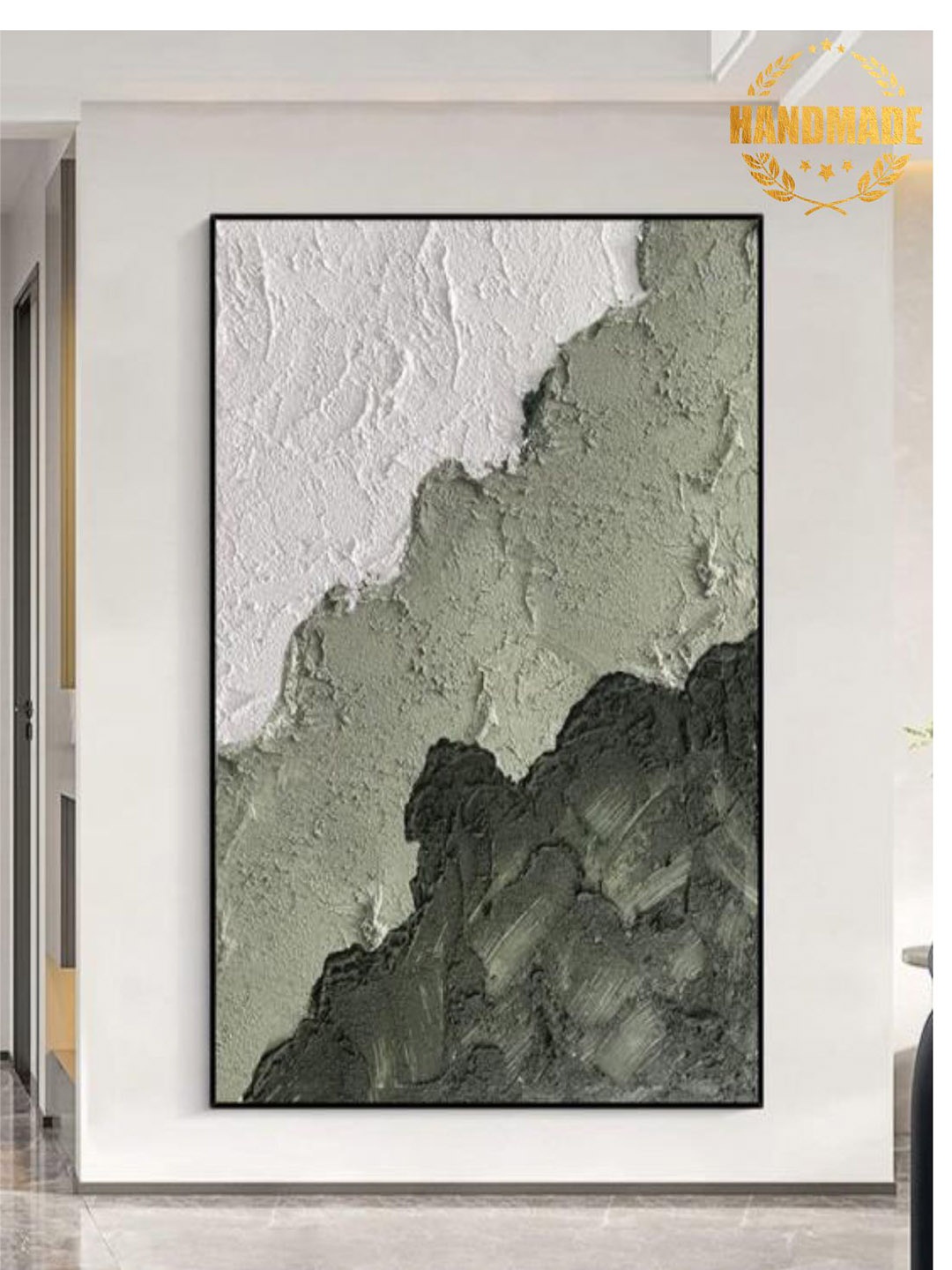 

THE HANDMADE FLAIR Green 3D Textured Painting Wall Art, White