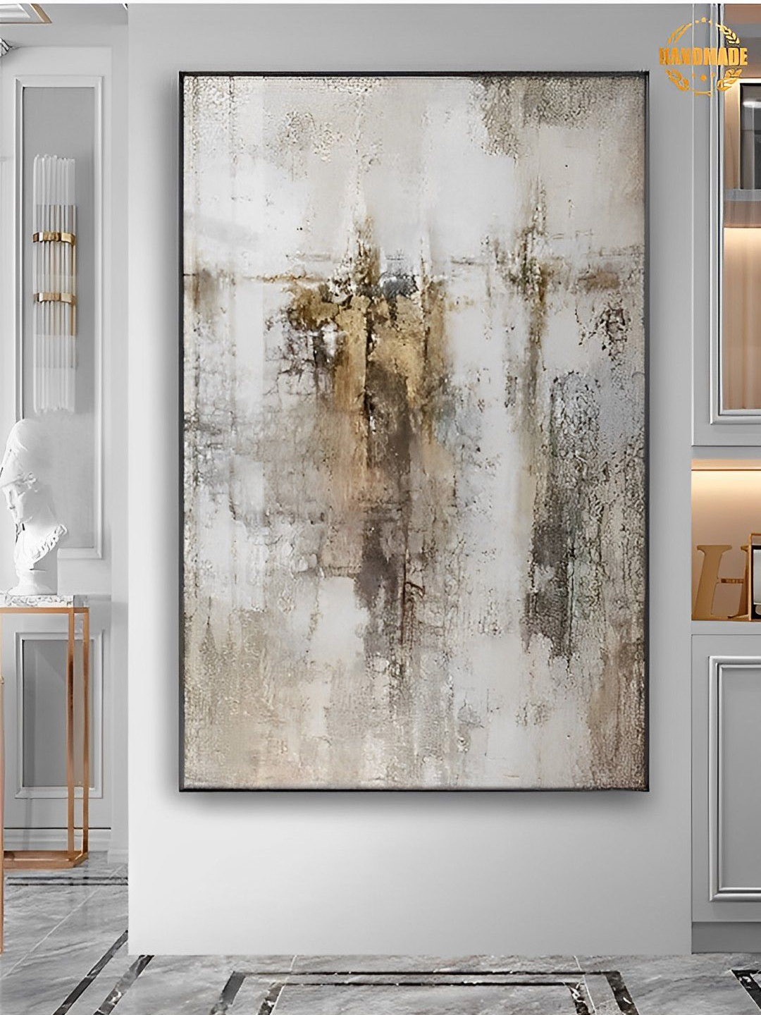 

THE HANDMADE FLAIR Beige Abstract Wall Art