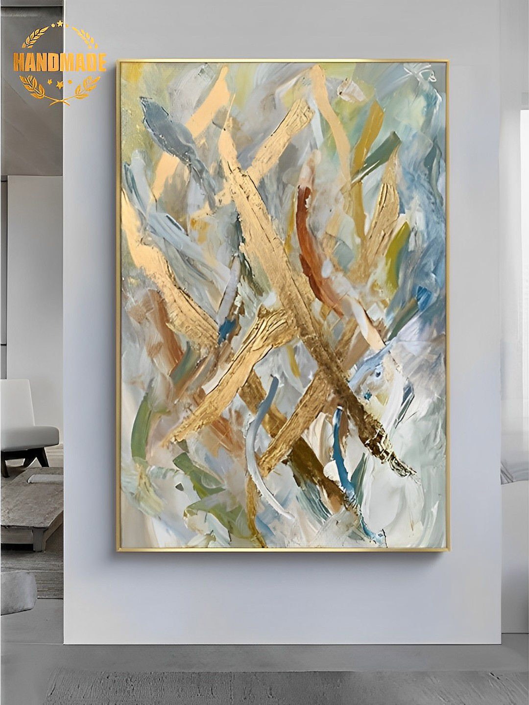 

THE HANDMADE FLAIR Beige & Grey Abstract Painting Wall Art