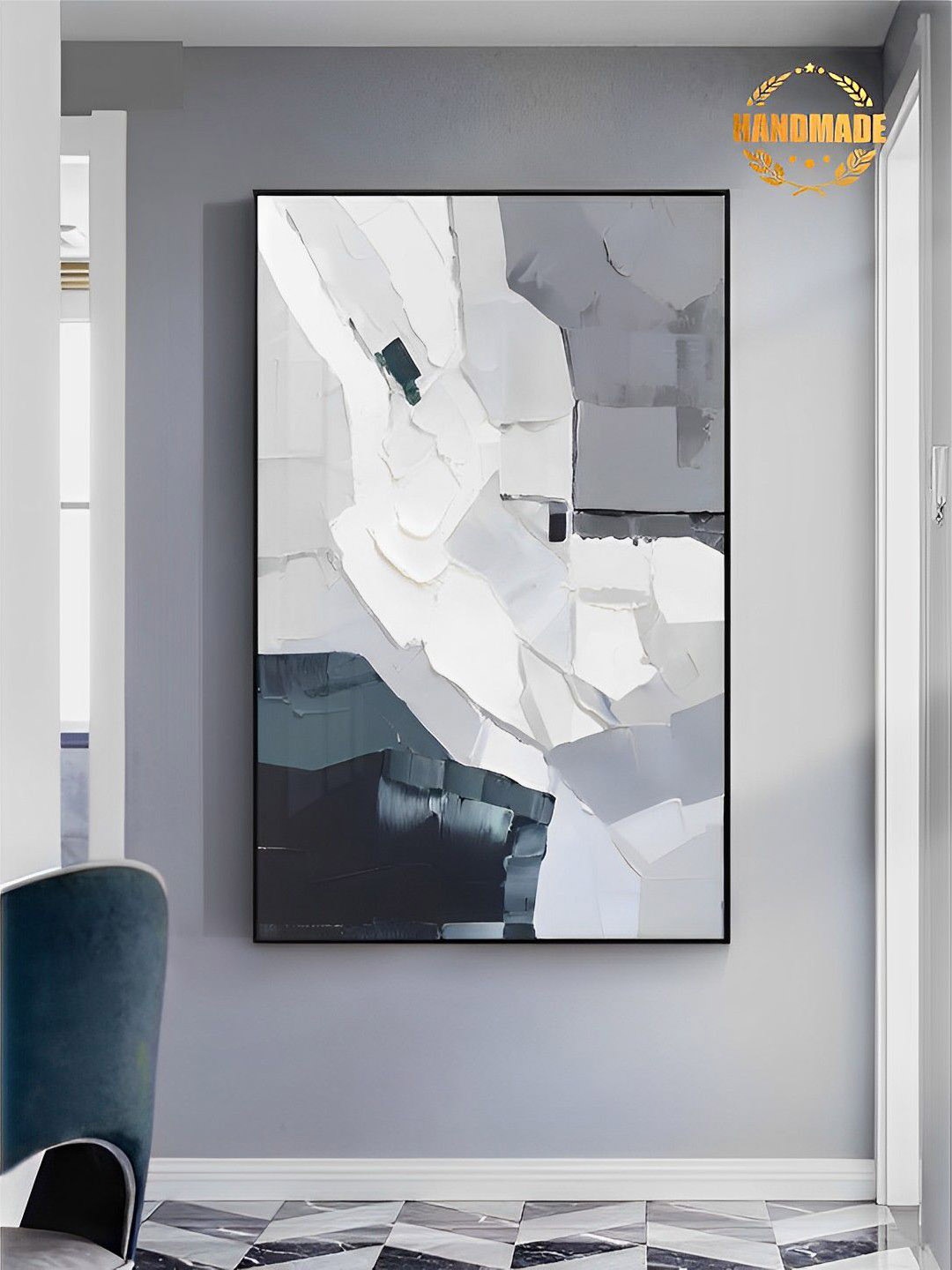 

THE HANDMADE FLAIR Grey & White Minimalist Painting Wall Art