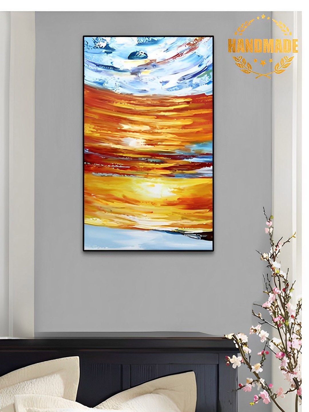 

THE HANDMADE FLAIR Yellow & Blue Sunset Painting Wall Art