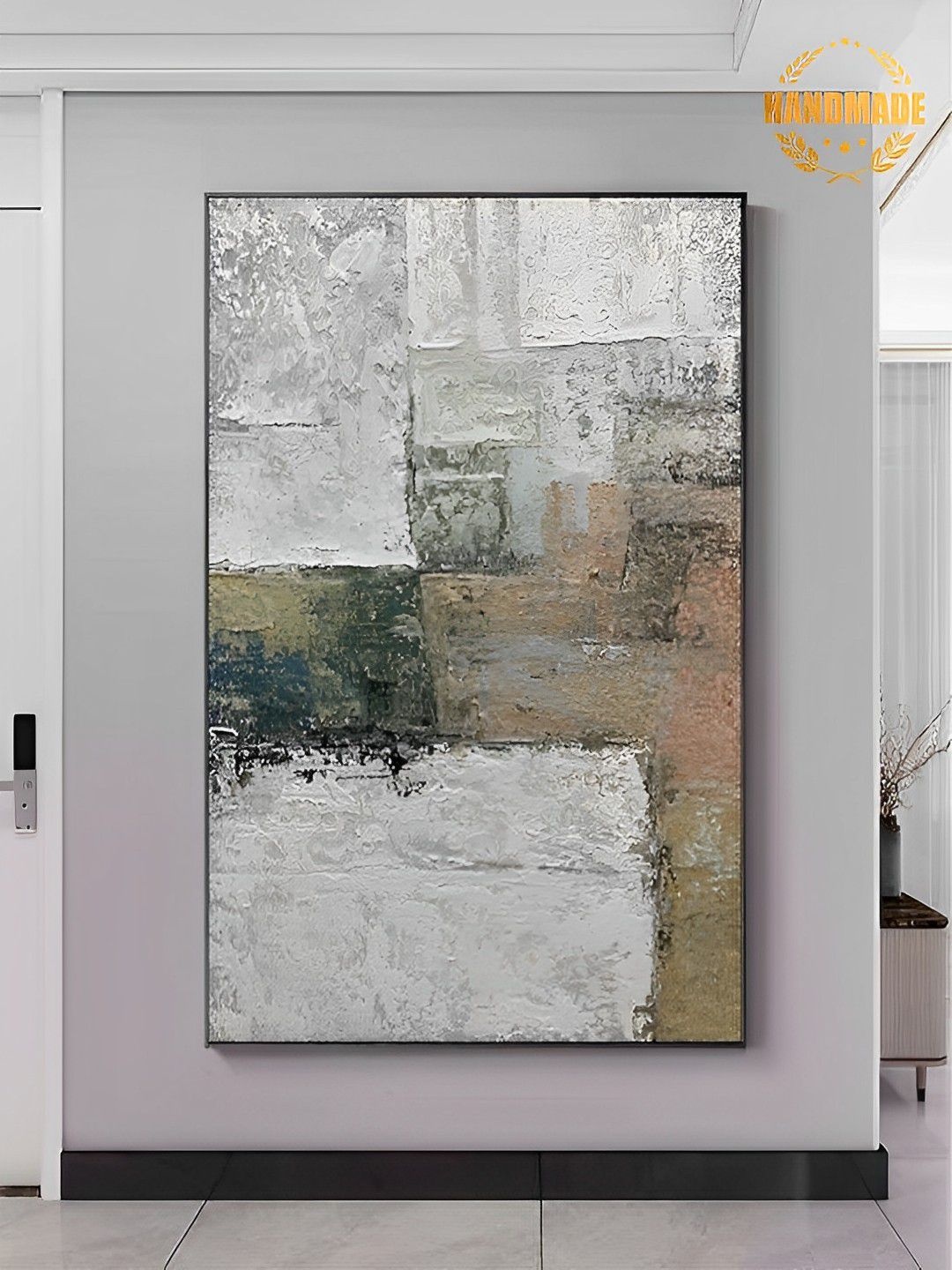 

THE HANDMADE FLAIR Grey & Beige Abstract Painting Wall Art