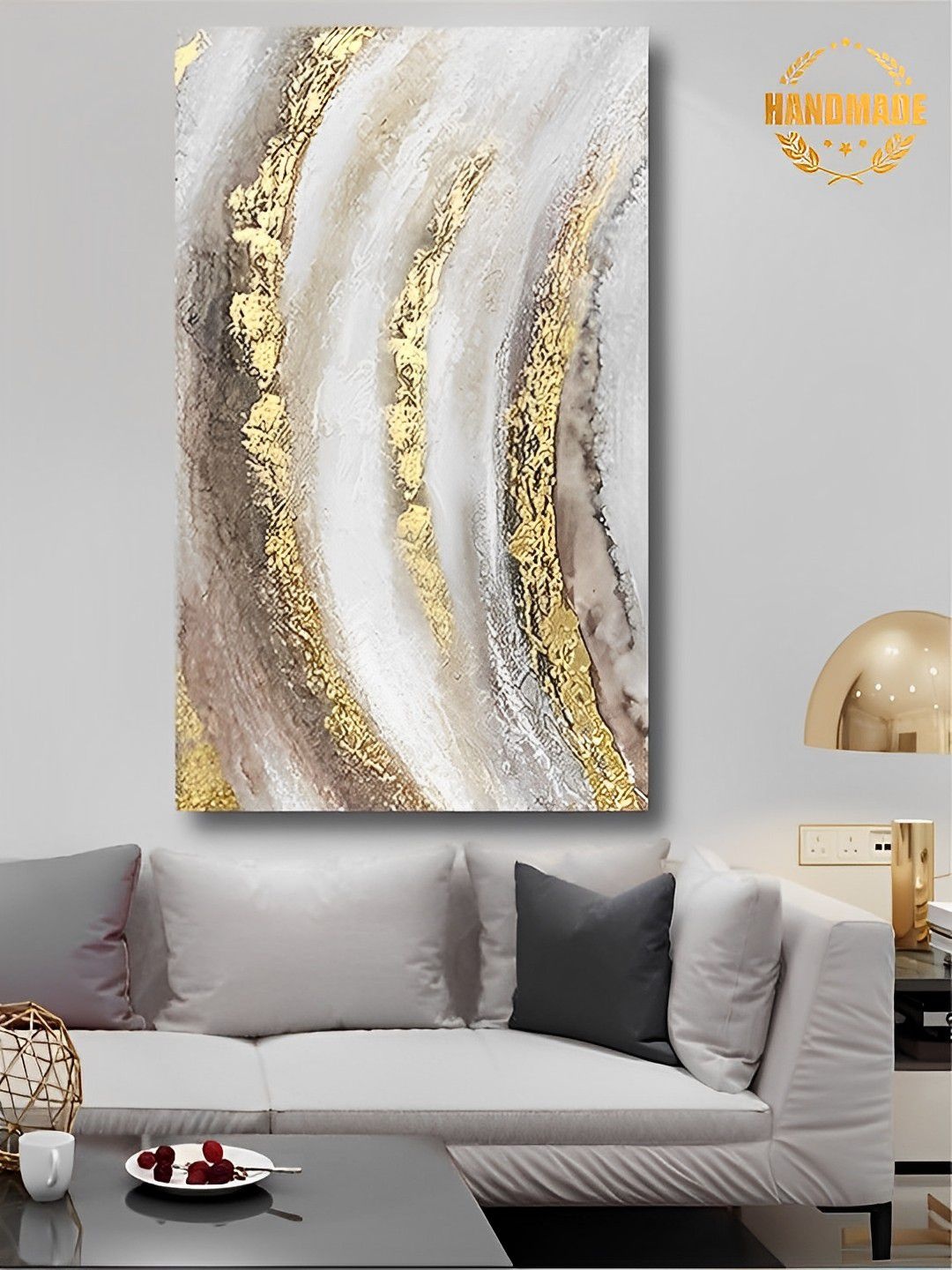 

THE HANDMADE FLAIR White & Grey 3D Texture Painting Wall Art
