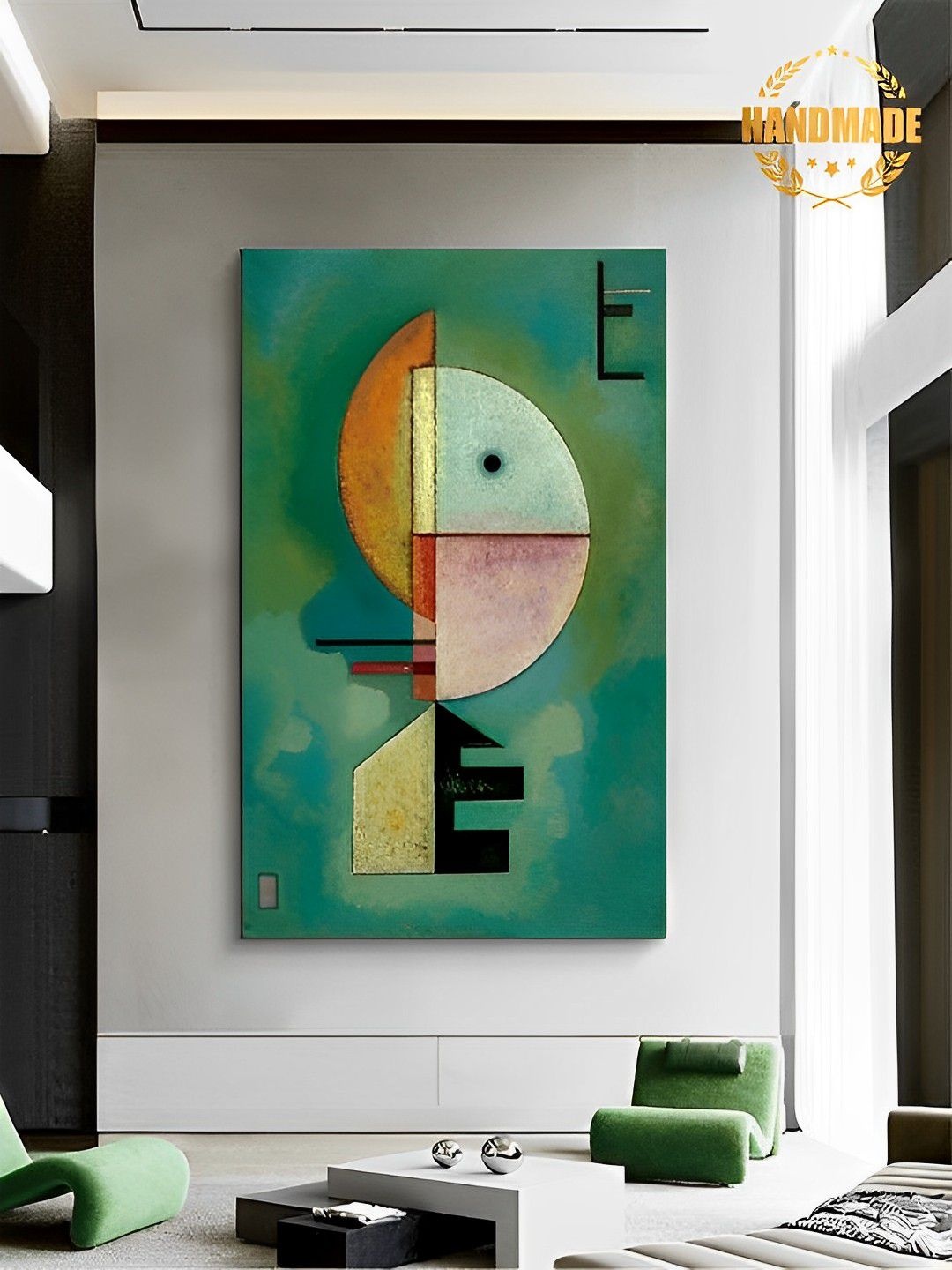 

THE HANDMADE FLAIR Green & Pink Abstract Painting Wall Art