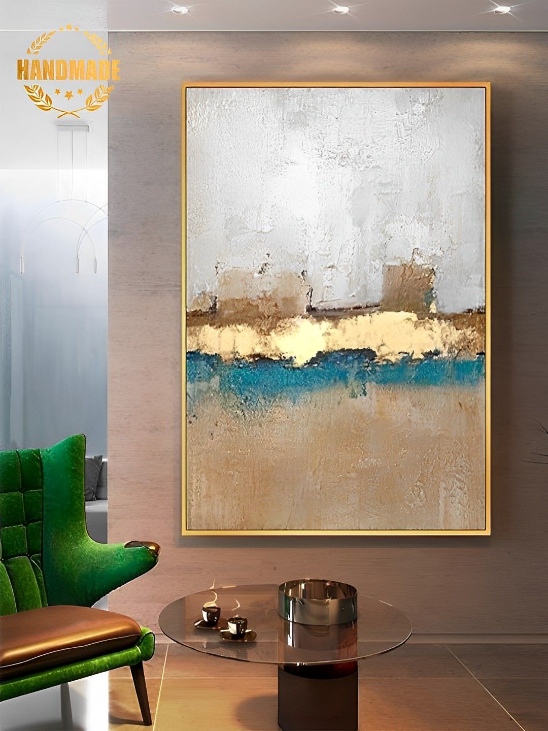 

THE HANDMADE FLAIR Beige & Grey Abstract Canvas Painting Wall Art