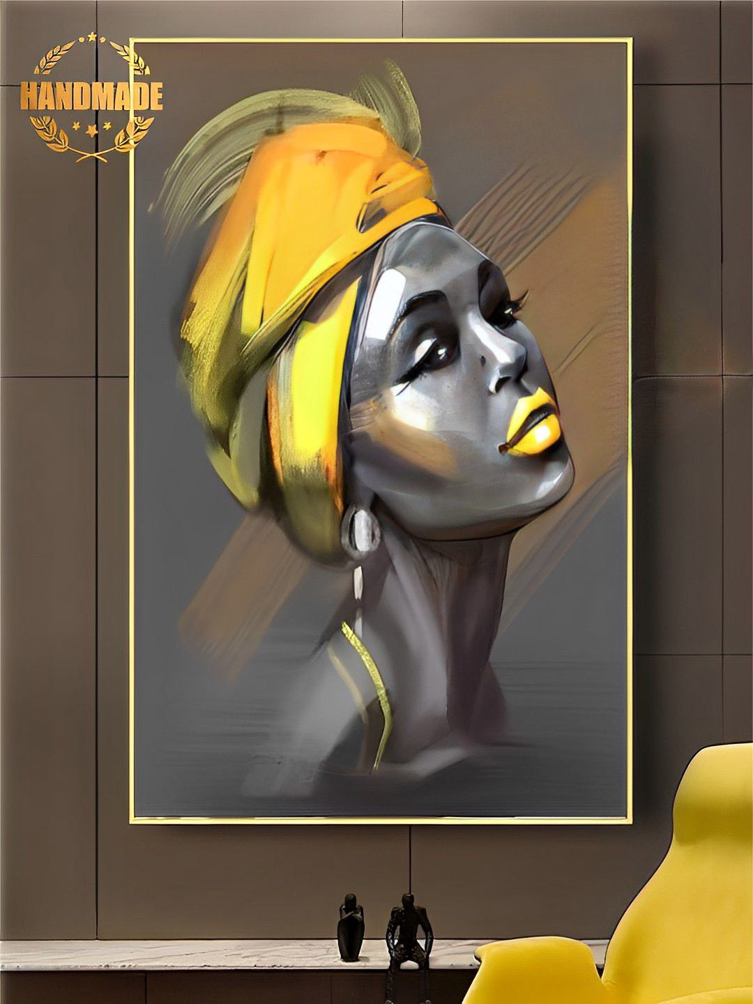 

THE HANDMADE FLAIR Grey & Yellow African American Women Multi Painting Wall Art
