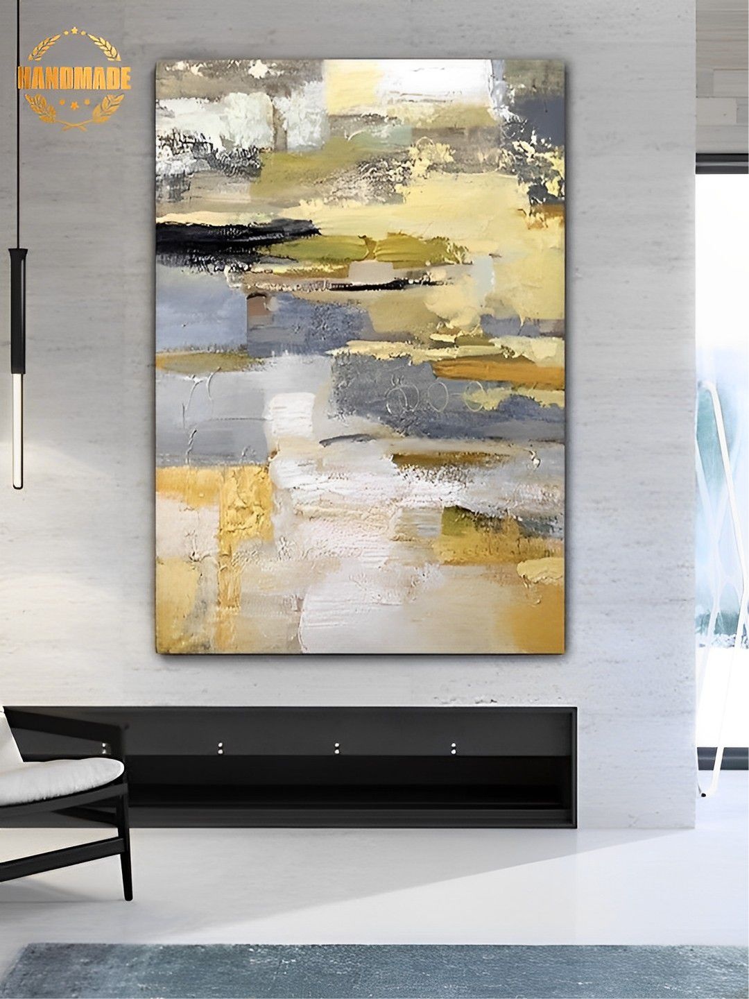 

THE HANDMADE FLAIR Yellow & Grey Town Wall Art, White