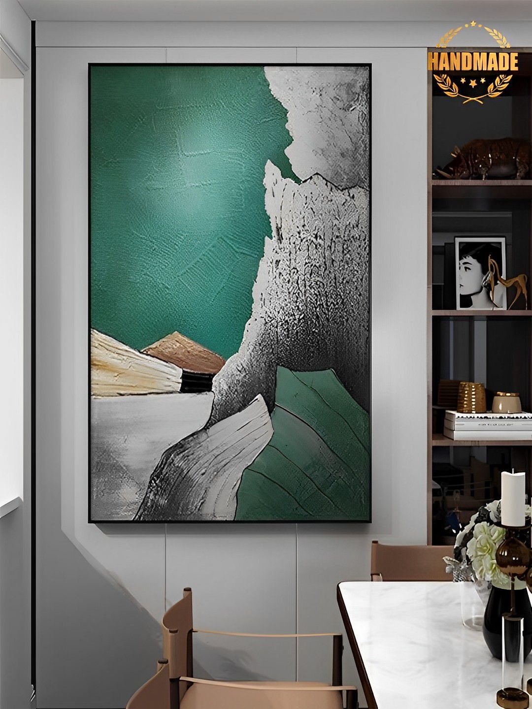 

THE HANDMADE FLAIR Green & Grey Heavy Texture Hunter Painting Wall Art