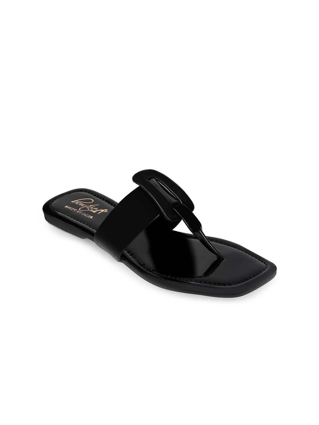 

Bowtoes Women Slip On Open Toe T-Straps Flats, Black