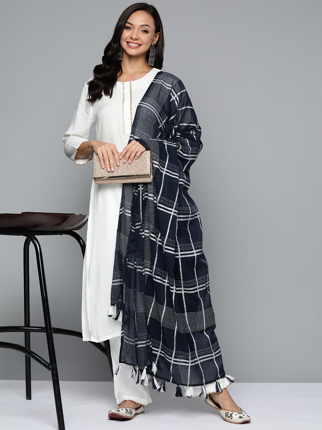 

HERE&NOW Gotta Patti Kurta with Palazzos & With Dupatta, White